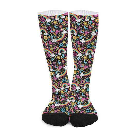 Groovy Hippie Peace Pattern Print Long Socks