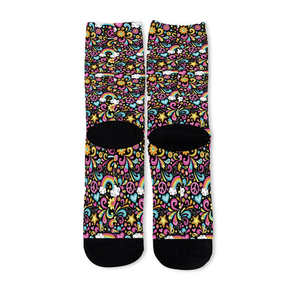 Groovy Hippie Peace Pattern Print Long Socks