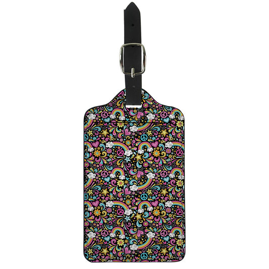 Groovy Hippie Peace Pattern Print Luggage Tag