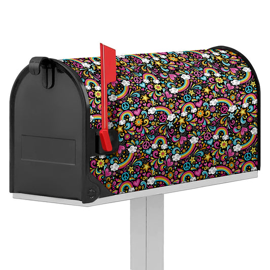 Groovy Hippie Peace Pattern Print Mailbox Cover