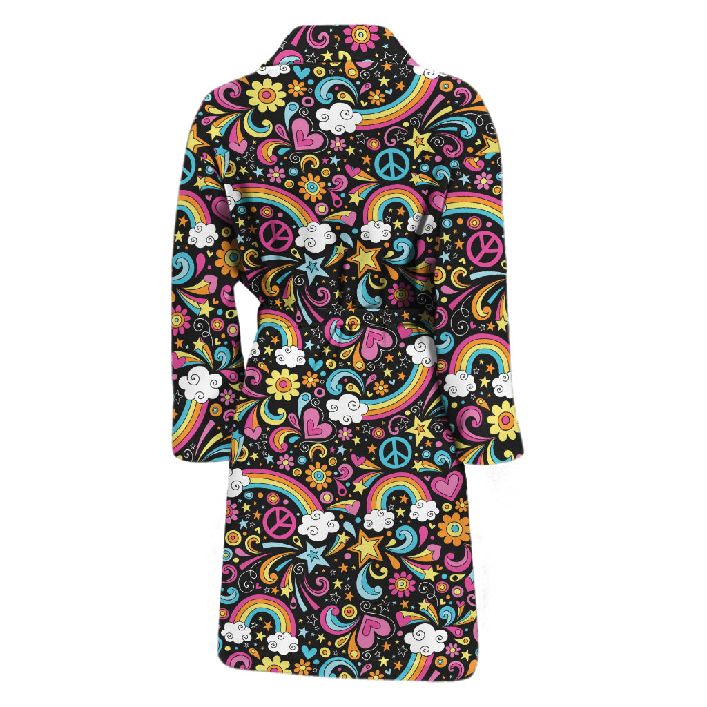 Groovy Hippie Peace Pattern Print Men's Bathrobe