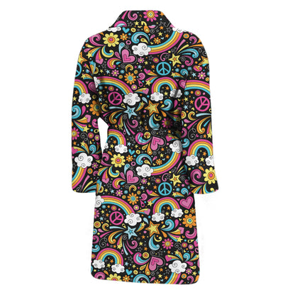 Groovy Hippie Peace Pattern Print Men's Bathrobe