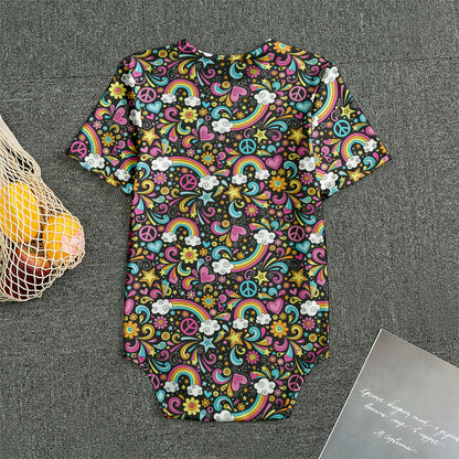 Groovy Hippie Peace Pattern Print Men's Bodysuit