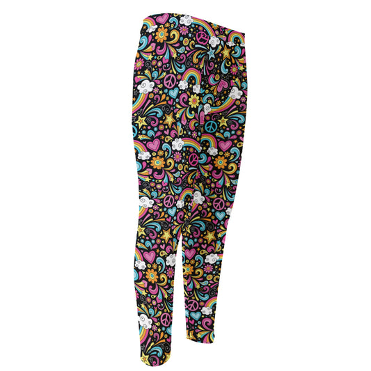 Groovy Hippie Peace Pattern Print Men's Compression Pants