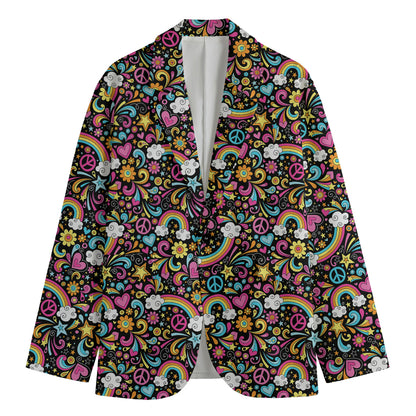 Groovy Hippie Peace Pattern Print Men's Cotton Blazer
