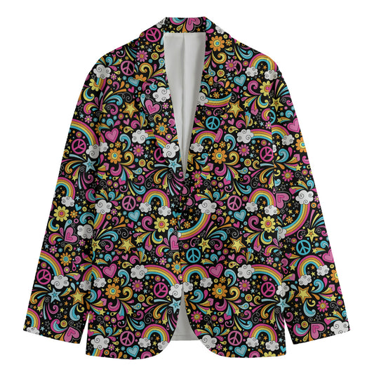 Groovy Hippie Peace Pattern Print Men's Cotton Blazer