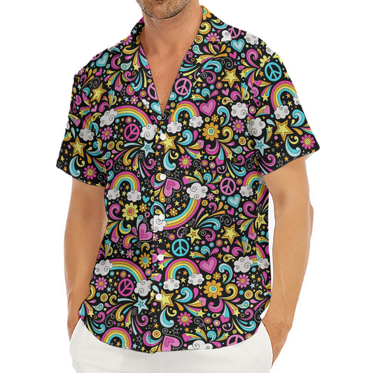 Groovy Hippie Peace Pattern Print Men's Deep V-Neck Shirt