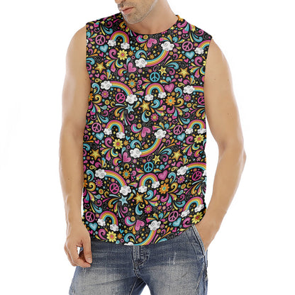 Groovy Hippie Peace Pattern Print Men's Fitness Tank Top