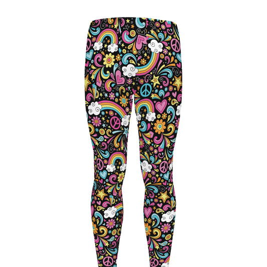 Groovy Hippie Peace Pattern Print Men's leggings