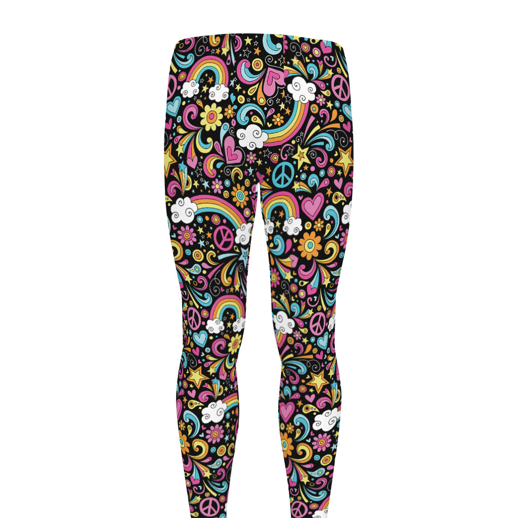 Groovy Hippie Peace Pattern Print Men's leggings