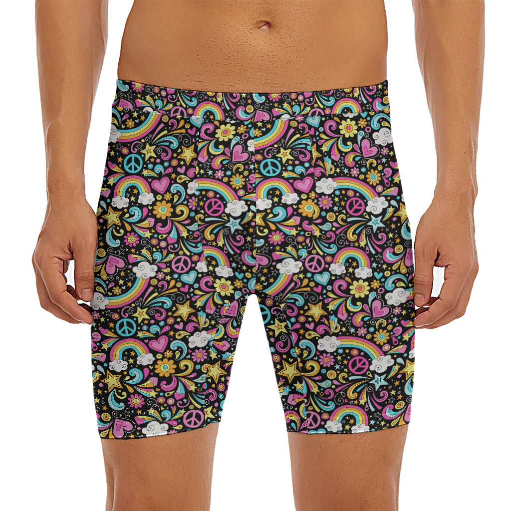 Groovy Hippie Peace Pattern Print Men's Long Boxer Briefs
