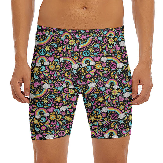 Groovy Hippie Peace Pattern Print Men's Long Boxer Briefs