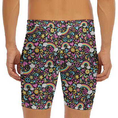 Groovy Hippie Peace Pattern Print Men's Long Boxer Briefs