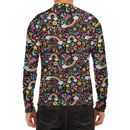 Groovy Hippie Peace Pattern Print Men's Long Sleeve Rash Guard