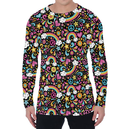 Groovy Hippie Peace Pattern Print Men's Long Sleeve T-Shirt