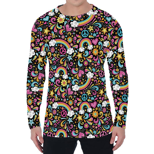 Groovy Hippie Peace Pattern Print Men's Long Sleeve T-Shirt