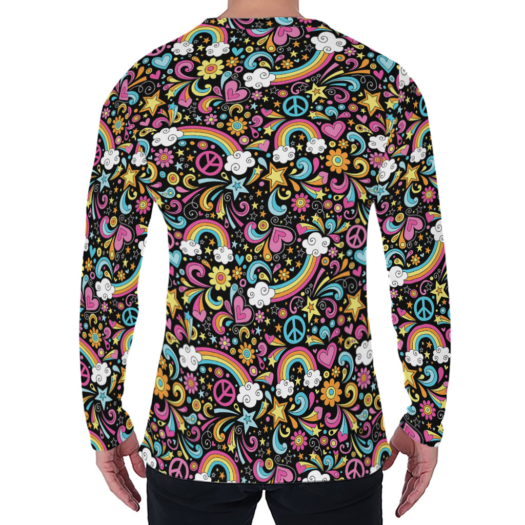 Groovy Hippie Peace Pattern Print Men's Long Sleeve T-Shirt