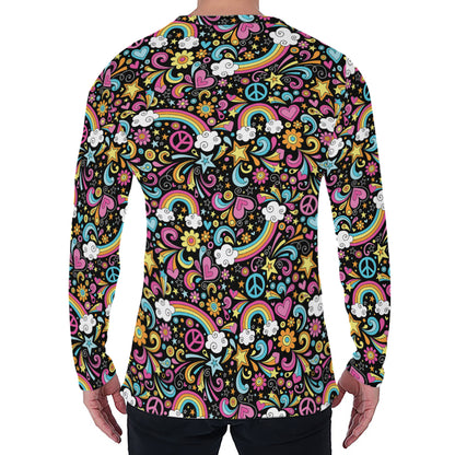 Groovy Hippie Peace Pattern Print Men's Long Sleeve T-Shirt