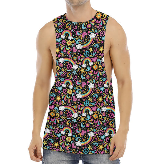 Groovy Hippie Peace Pattern Print Men's Muscle Tank Top