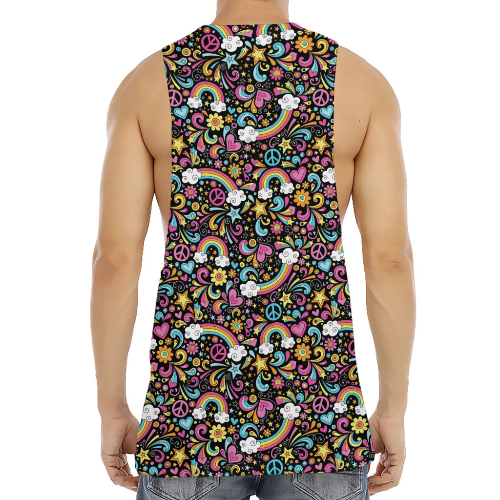 Groovy Hippie Peace Pattern Print Men's Muscle Tank Top
