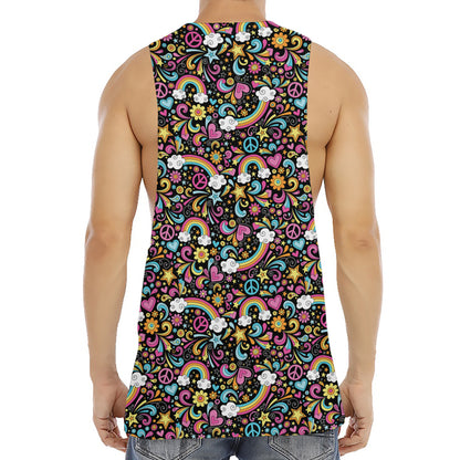 Groovy Hippie Peace Pattern Print Men's Muscle Tank Top