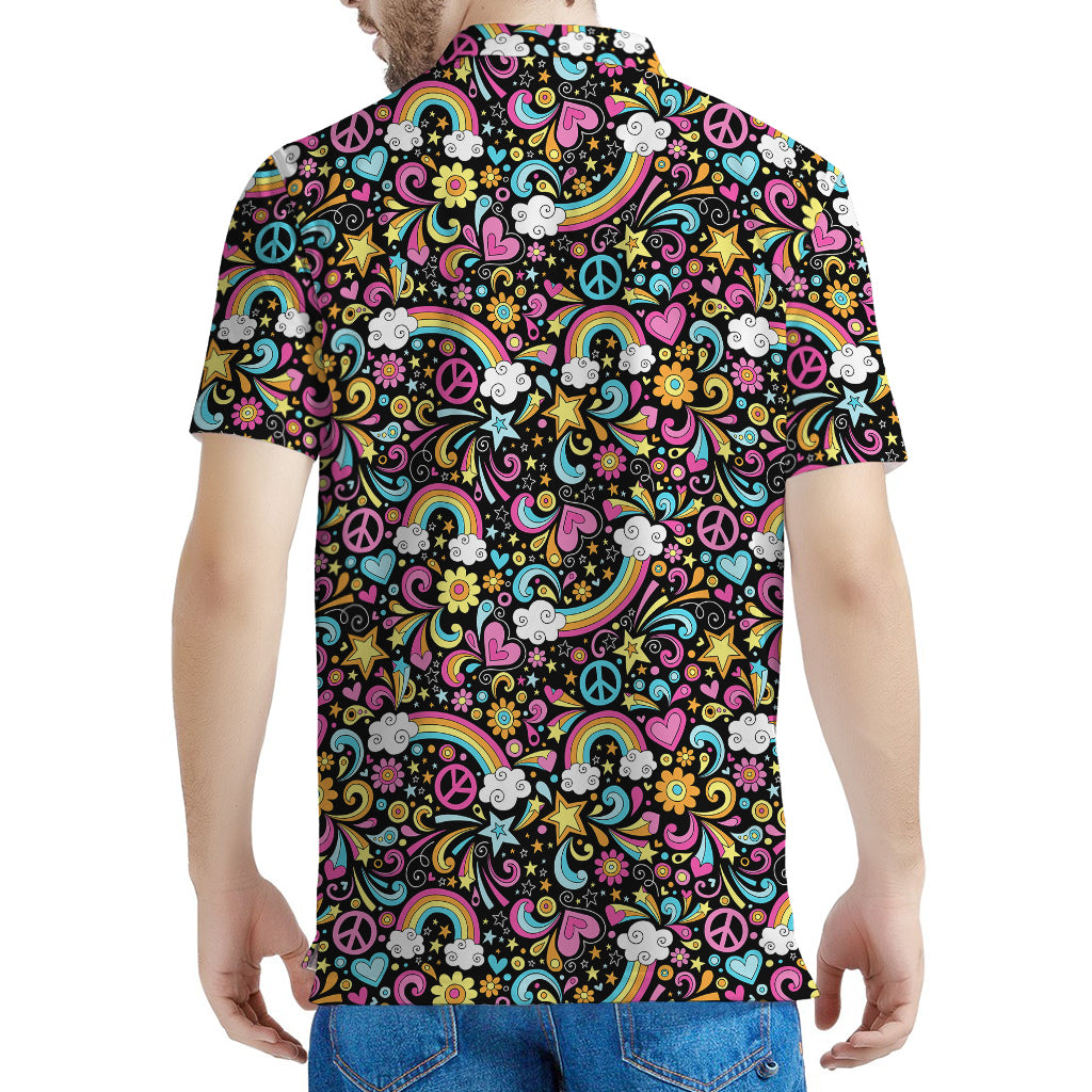 Groovy Hippie Peace Pattern Print Men's Polo Shirt