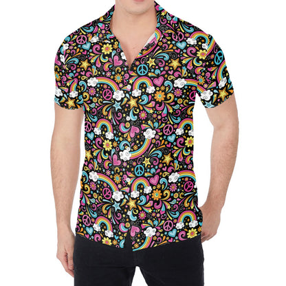 Groovy Hippie Peace Pattern Print Men's Shirt
