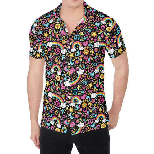 Groovy Hippie Peace Pattern Print Men's Shirt