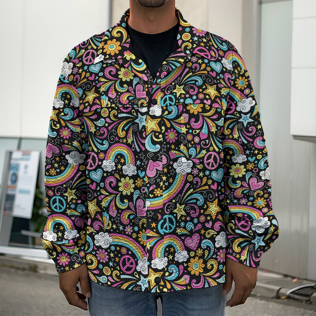 Groovy Hippie Peace Pattern Print Men's Shirt Jacket