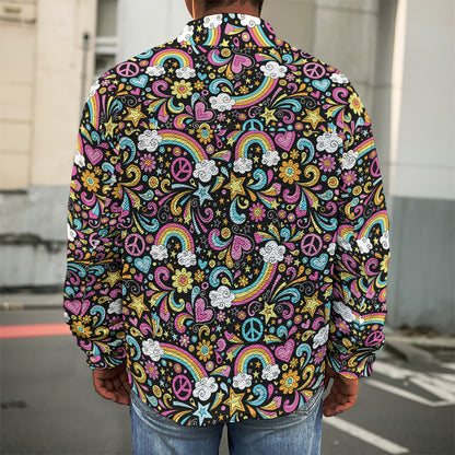 Groovy Hippie Peace Pattern Print Men's Shirt Jacket