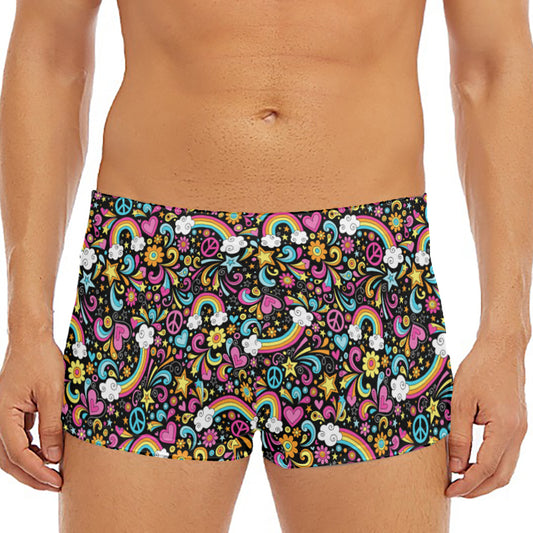 Groovy Hippie Peace Pattern Print Men's Short Boxer Briefs