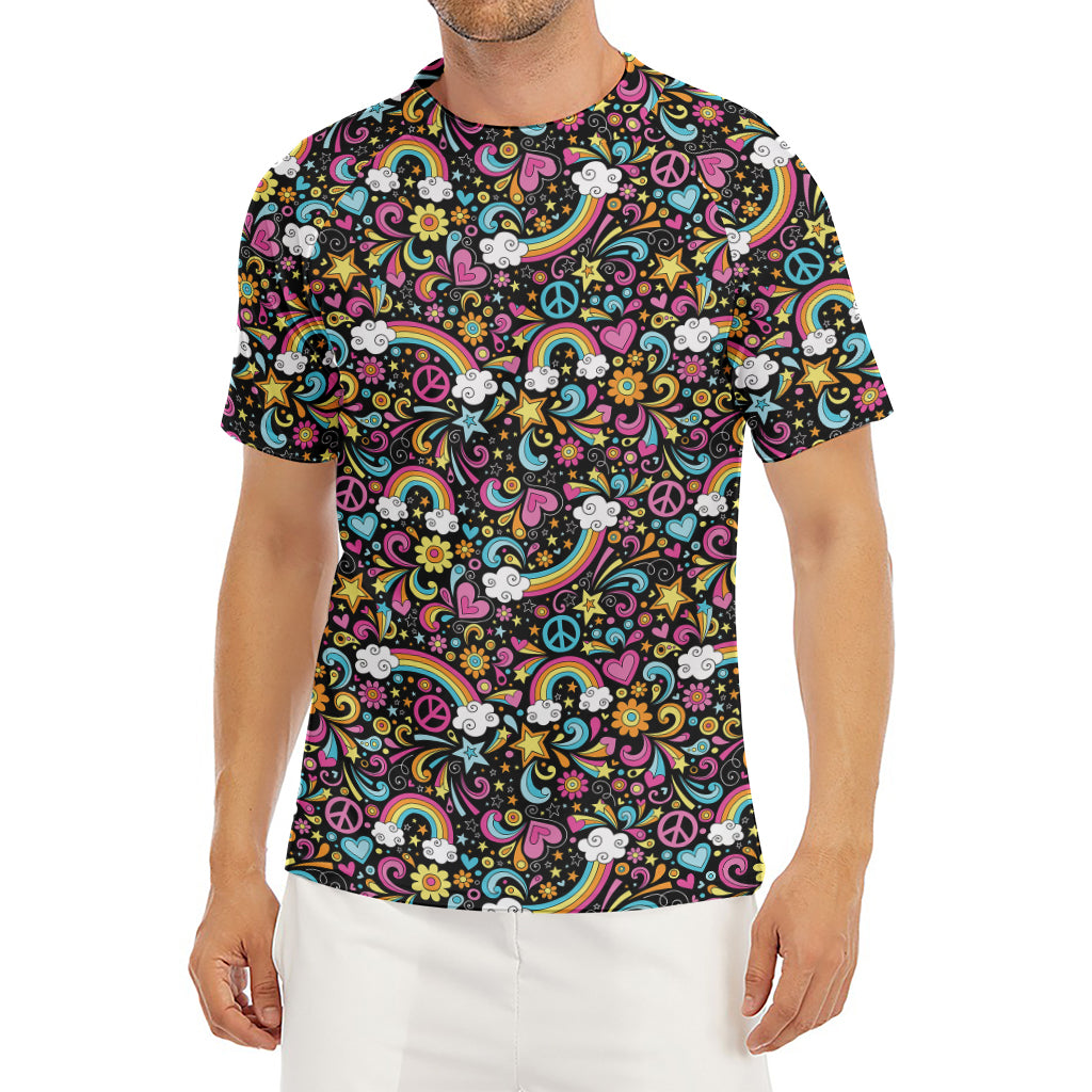 Groovy Hippie Peace Pattern Print Men's Short Sleeve Rash Guard