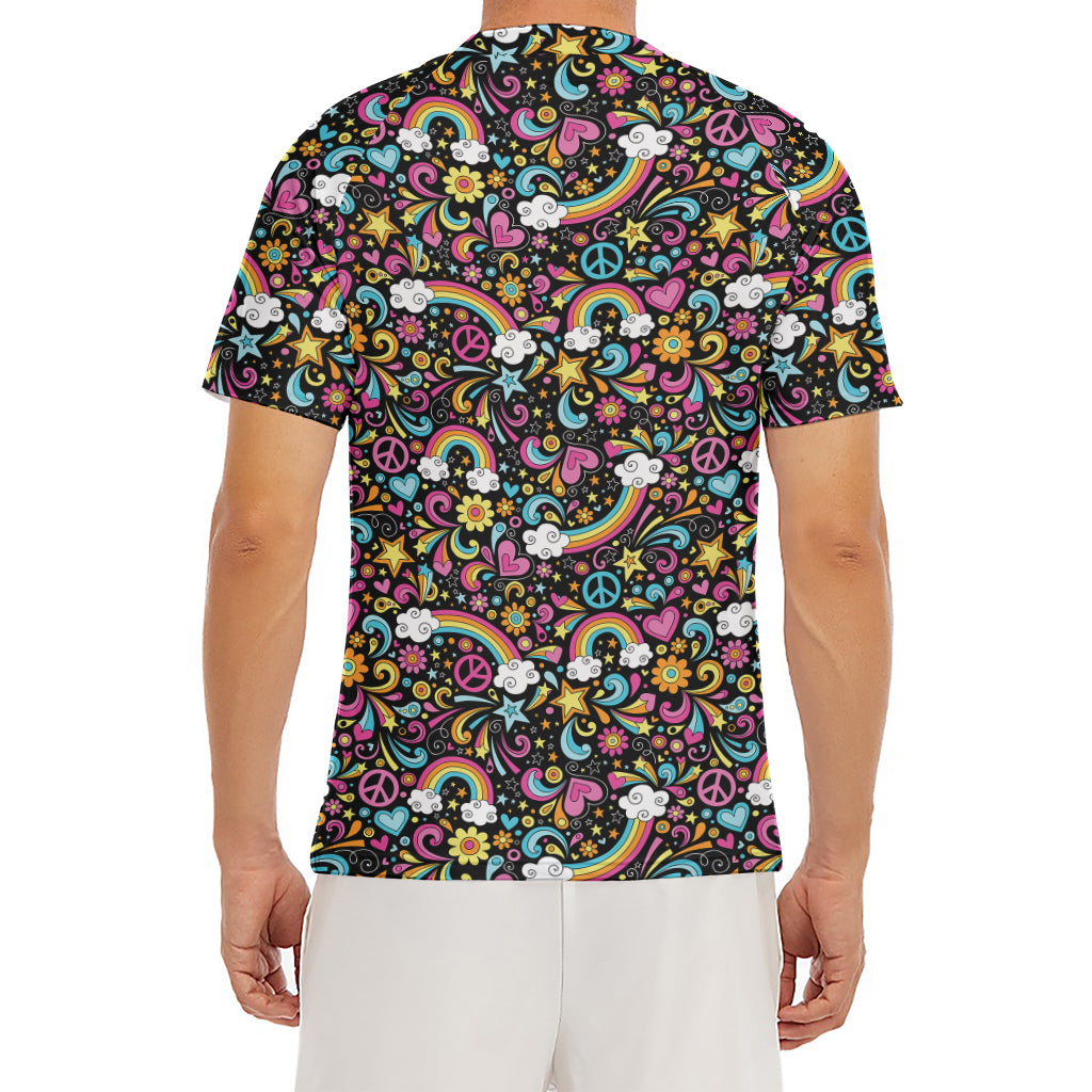 Groovy Hippie Peace Pattern Print Men's Short Sleeve Rash Guard