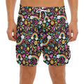 Groovy Hippie Peace Pattern Print Men's Split Running Shorts