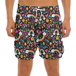 Groovy Hippie Peace Pattern Print Men's Split Running Shorts