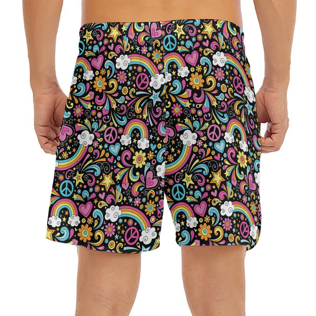 Groovy Hippie Peace Pattern Print Men's Split Running Shorts