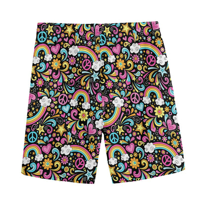 Groovy Hippie Peace Pattern Print Men's Sports Shorts