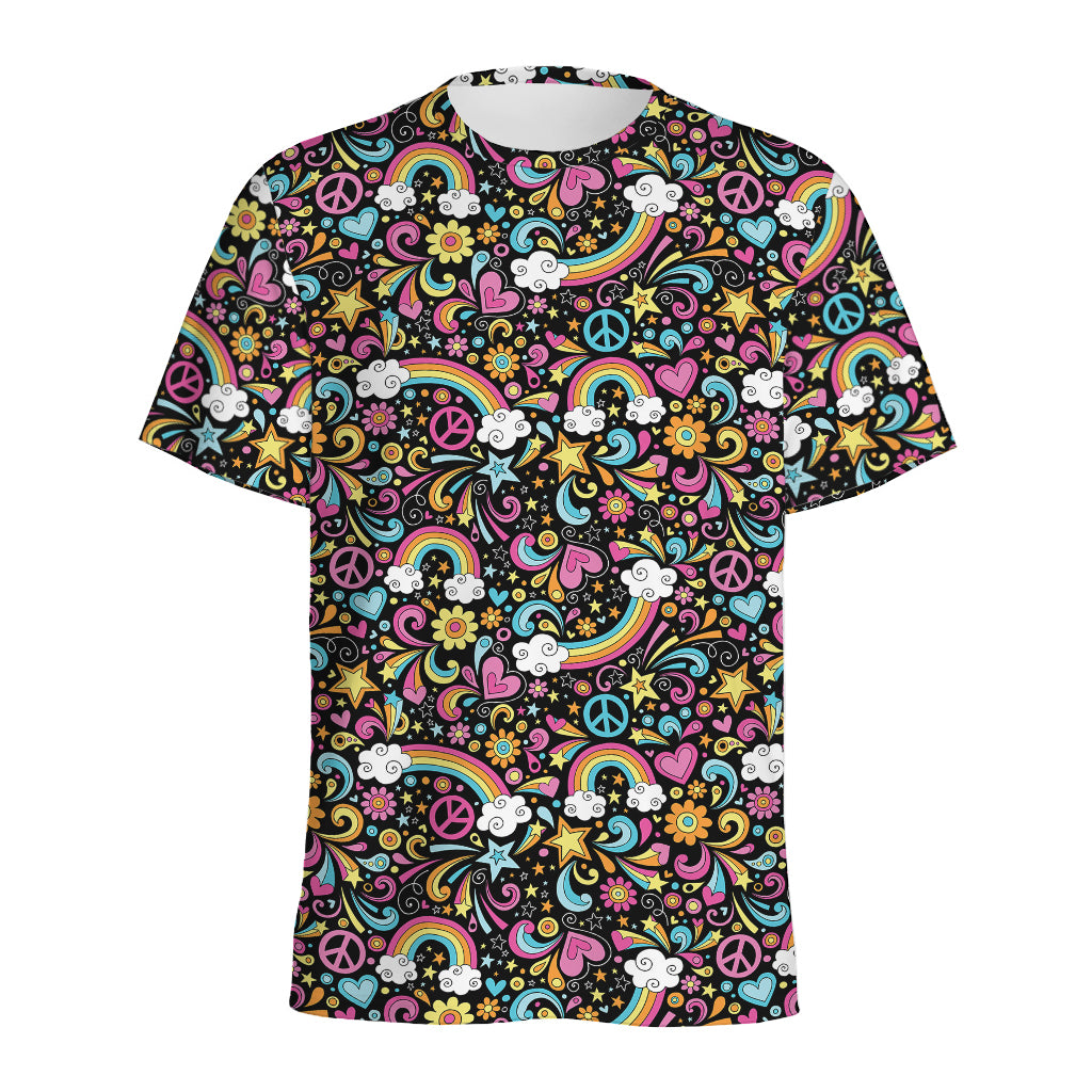 Groovy Hippie Peace Pattern Print Men's Sports T-Shirt