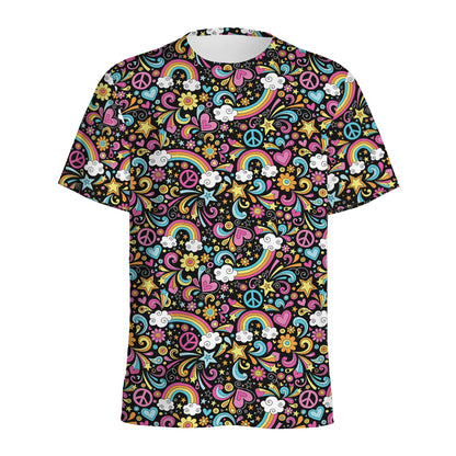 Groovy Hippie Peace Pattern Print Men's Sports T-Shirt