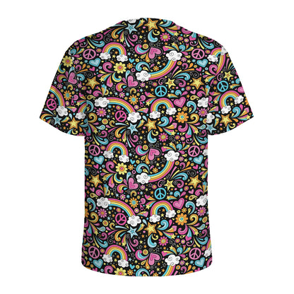Groovy Hippie Peace Pattern Print Men's Sports T-Shirt