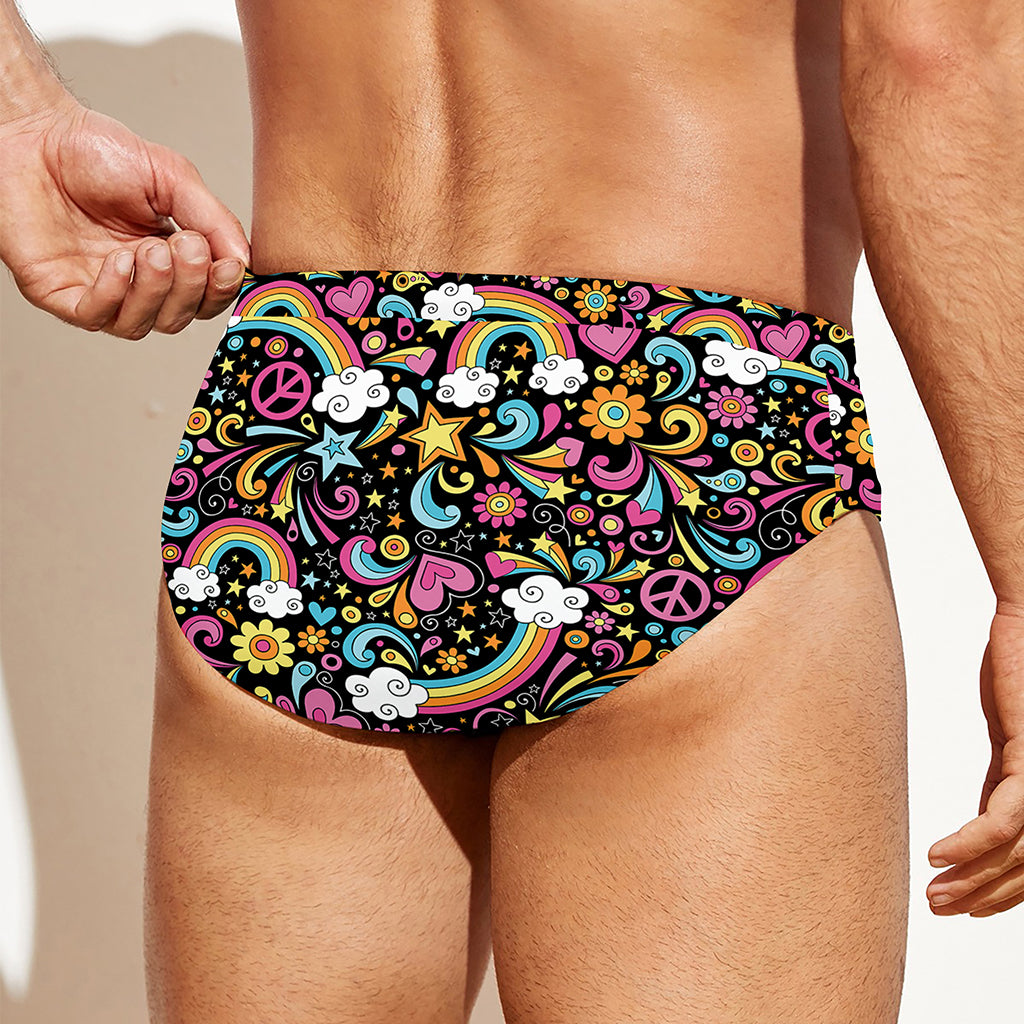 Groovy Hippie Peace Pattern Print Men's Swim Briefs