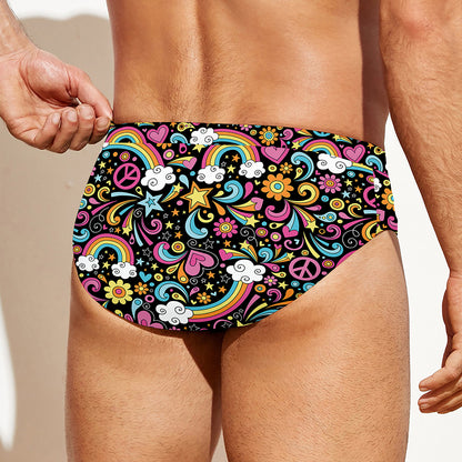 Groovy Hippie Peace Pattern Print Men's Swim Briefs