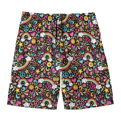 Groovy Hippie Peace Pattern Print Men's Swim Trunks