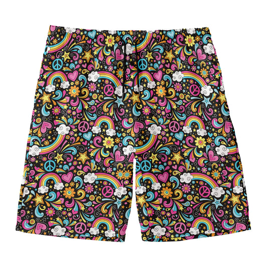 Groovy Hippie Peace Pattern Print Men's Swim Trunks