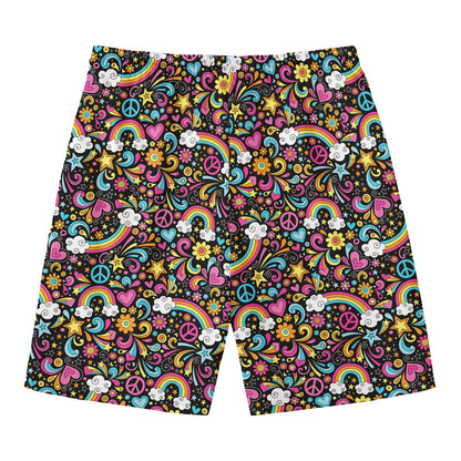 Groovy Hippie Peace Pattern Print Men's Swim Trunks