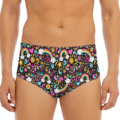 Groovy Hippie Peace Pattern Print Men's Triangle Swim Briefs