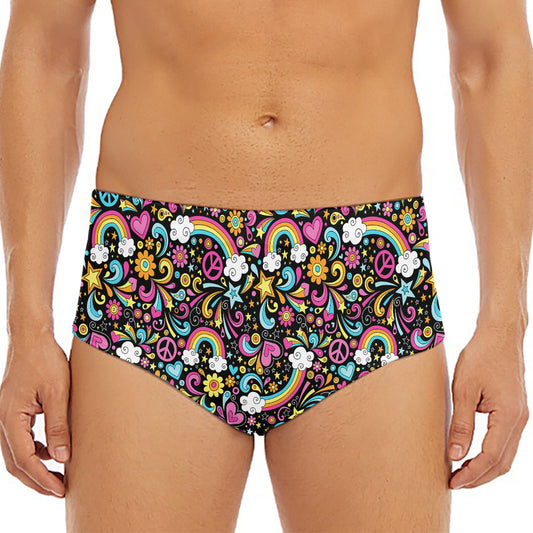 Groovy Hippie Peace Pattern Print Men's Triangle Swim Briefs