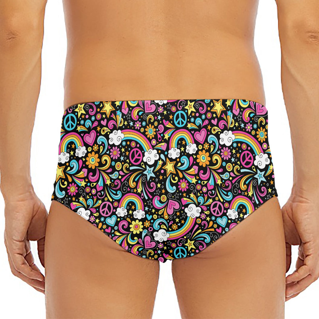 Groovy Hippie Peace Pattern Print Men's Triangle Swim Briefs