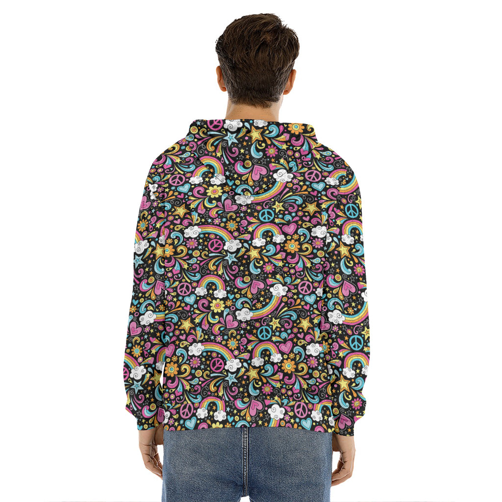Groovy Hippie Peace Pattern Print Men's Velvet Pullover Hoodie