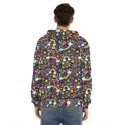 Groovy Hippie Peace Pattern Print Men's Velvet Pullover Hoodie